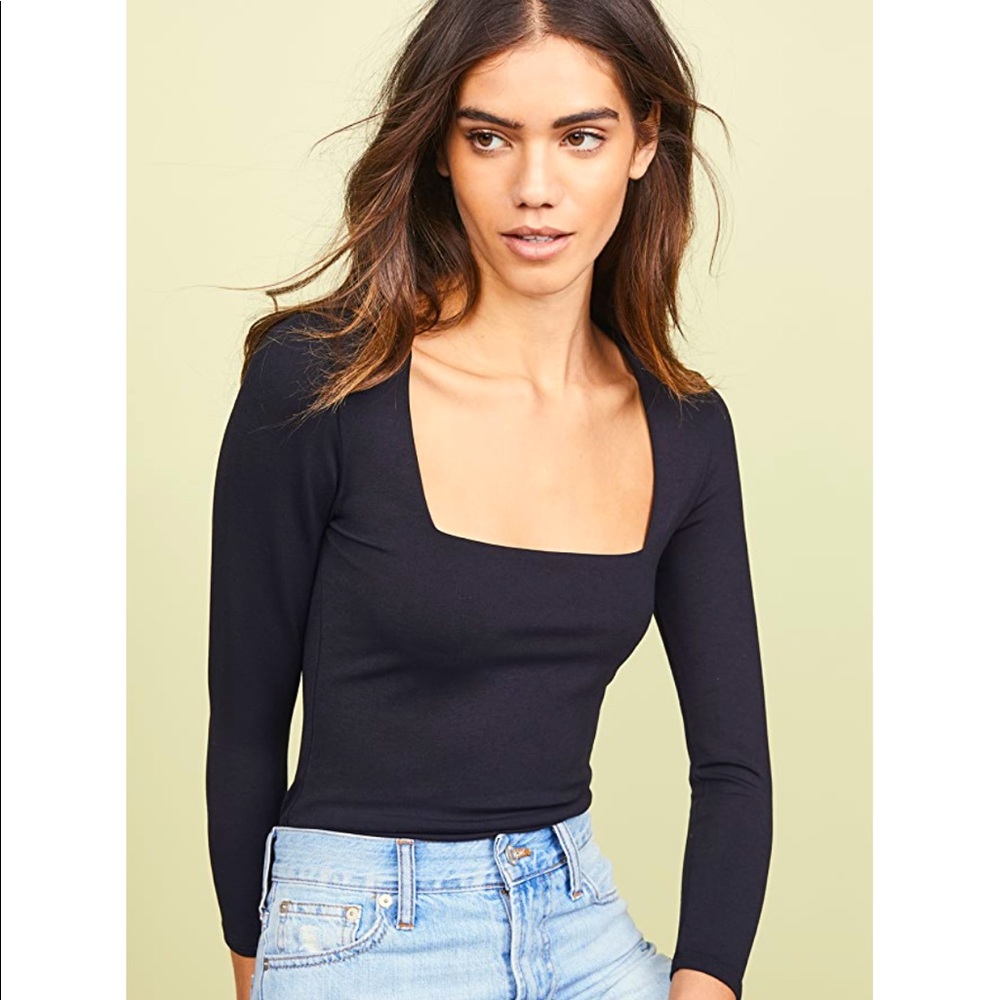 Free people 3/4 Sleeve Square Eyes Bodysuit